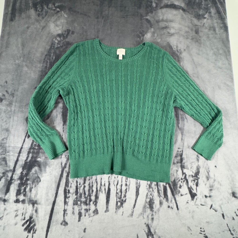 St. John's Bay Sweater Womens 3X Green Cable Knit Long Sleeve Crew Neck